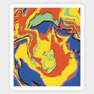 Primary Color Glitchy Liquid Swirls Retro Pattern Sticker